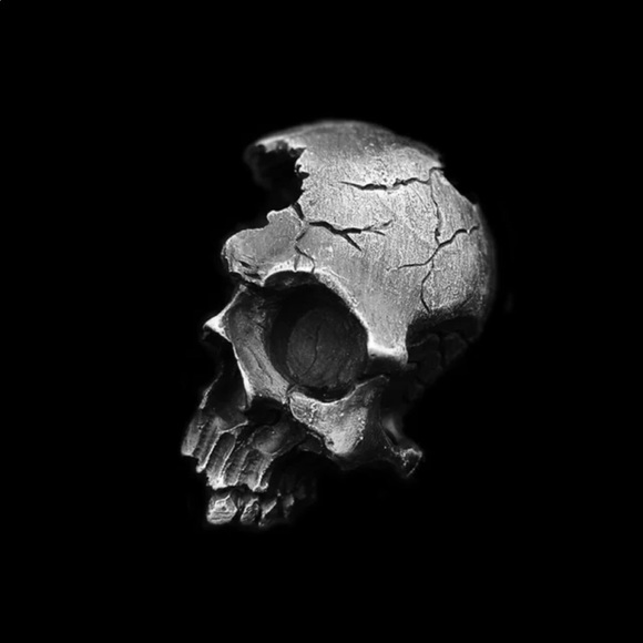 “Shattered Skull” Broken Half Gunmetal Steel Goth Punk Halloween Unisex Necklace - Picture 2 of 16